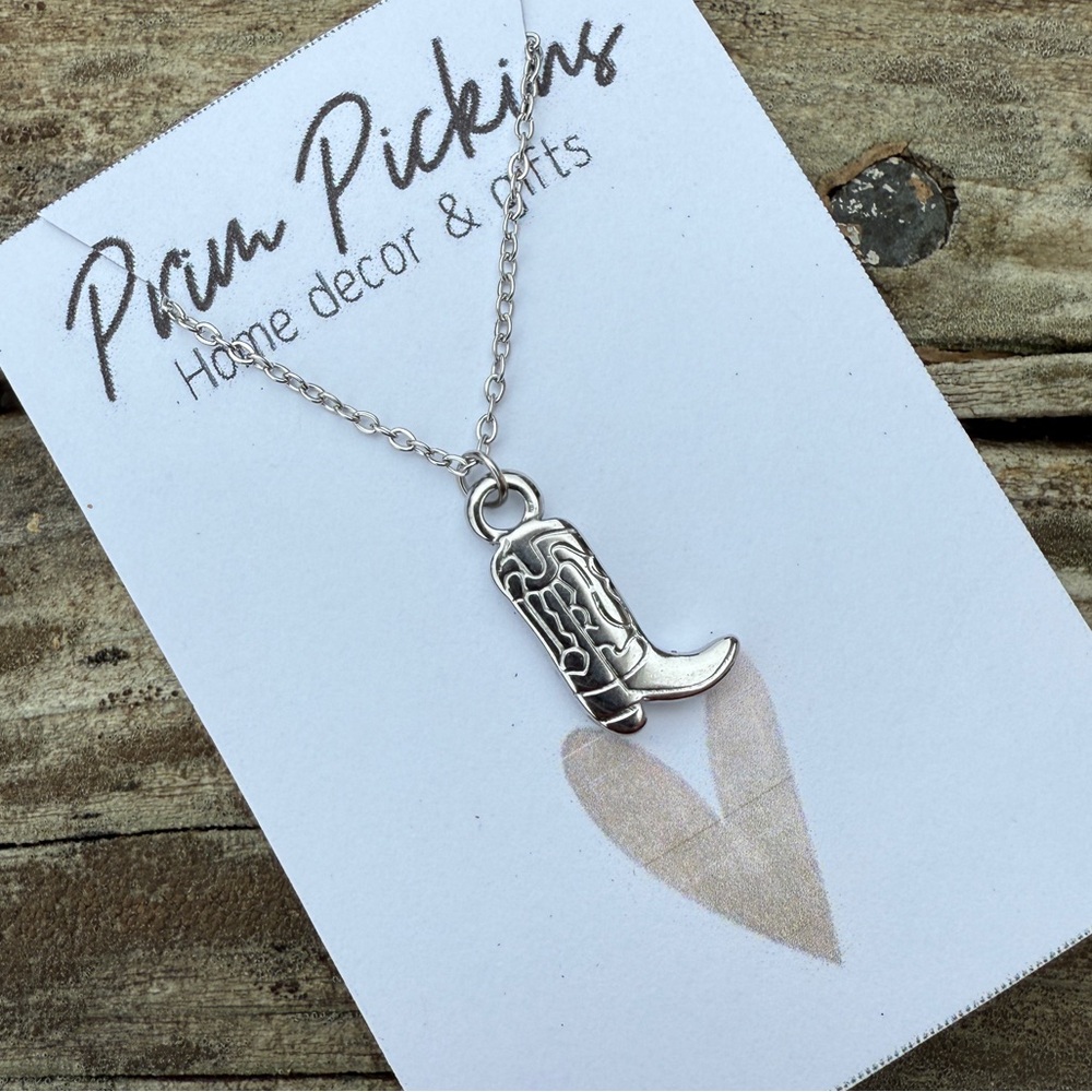 Silver Cowboy Boot Necklace western boho